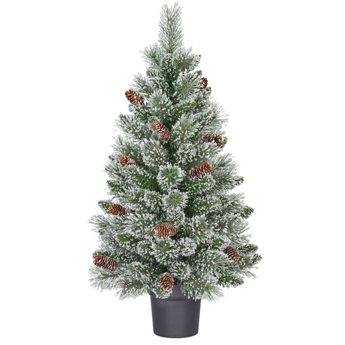 Black Box Trees Vandans Kunstkerstboom in Pot - Kunst Kerstboom H90 x Ø48 cm - met Dennenappels - Groen Frosted