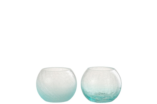 J-Line windlicht Bol Craquelé - glas - blauw - small - 2 stuks