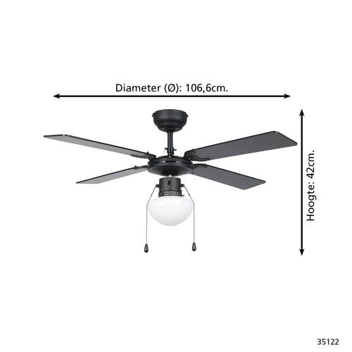 EGLO plafondlamp met ventilator Fortaleza - ac e27 - zwart/hout - vtwonen shop