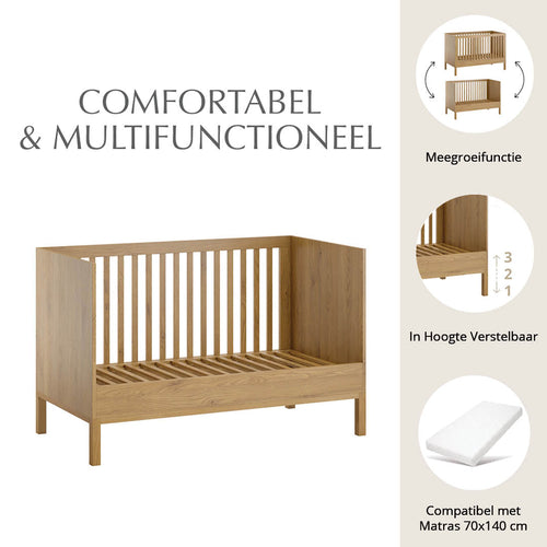 Petite Amélie Meegroeibed Japandi – 70x140 cm – Naturel - In hoogte verstelbaar – Handgemaakt in Europa - vtwonen shop