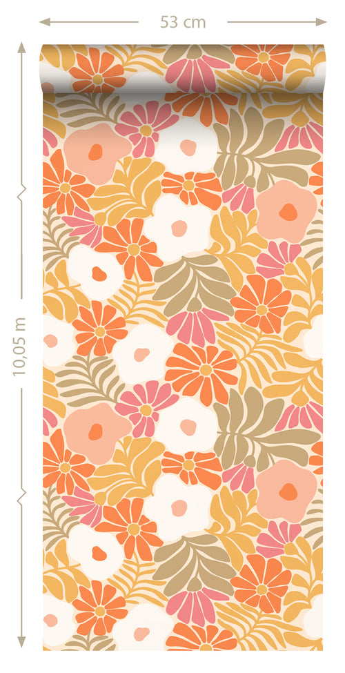 ESTAhome behang bloemen in Matisse stijl oranje en geel - 50 x 900 cm - 131005 - vtwonen shop