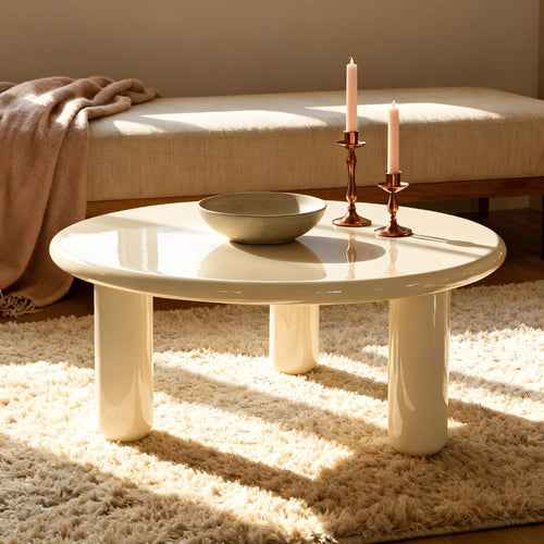 DÉJA Living Salontafel Jelsa - Rond Crème Glossy MDF - 90x90x35cm - vtwonen shop