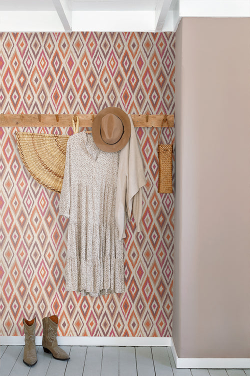 ESTAhome behang ruiten oranje, beige en paars - 50 x 900 cm - 131691