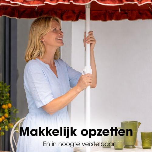 Mica Decorations Kantelbare Parasol met Streepprint - Stokparasol 238 x Ø195 cm - Tuin of Balkonparasol - Polyester, Staal - Geel, Roze