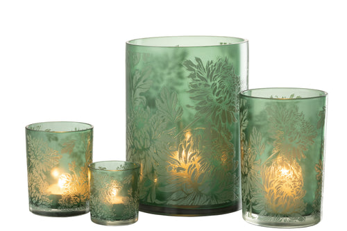 J-Line windlicht Bloemen - glas - groen - extra large