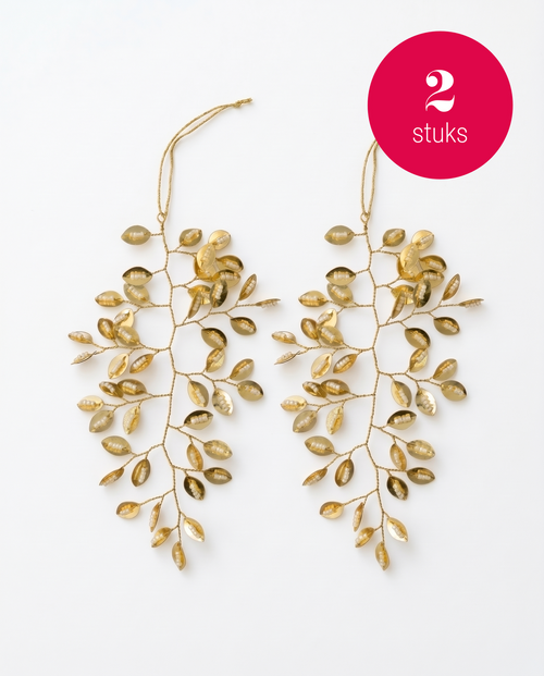 vtwonen - Kerstornamenten Leaf - Metaal - Goud - 17 x 10 cm - Set van 2