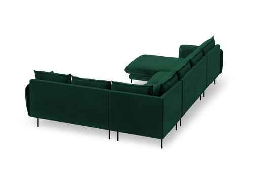 Cosmopolitan Design Panoramische hoekbank rechts Vienna 7-zits, flueel, flessengroen - 235x330x95cm