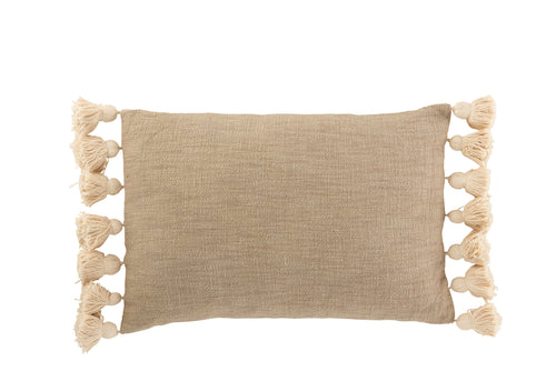 J-Line kussen Rechthoek Pompom - katoen - polyester - taupe