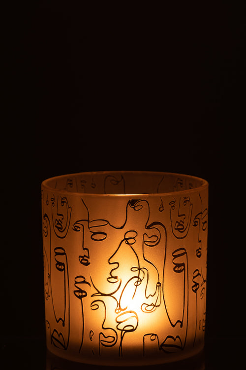 J-Line windlicht Happy Faces - glas - beige - large