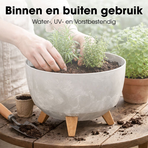 Mica Decorations Doppio Plantenbak op Poten - 20,5 x Ø40 cm - Plantenbakken voor Buiten - Bloembakken voor Balkon - Gerecycled Plastic - Grijs