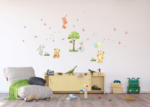 Sanders & Sanders muursticker bos met bosdieren multicolor - 85 x 65 cm - 601356