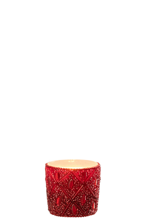 J-Line theelichthouder - glas/kralen - kerstrood - small - vtwonen shop