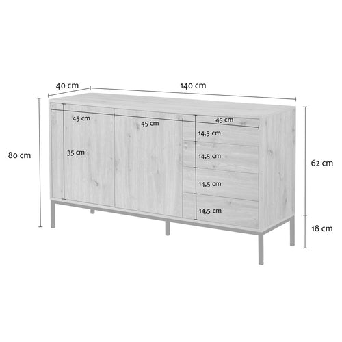 Calicosy - LENNY Dressoir - Licht hout - 140x40x80 cm