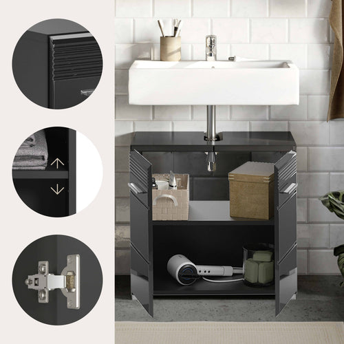 Furnilux Linus wastafelonderkast zwart hoogglans MDF TZ - 34x60x56cm - vtwonen shop