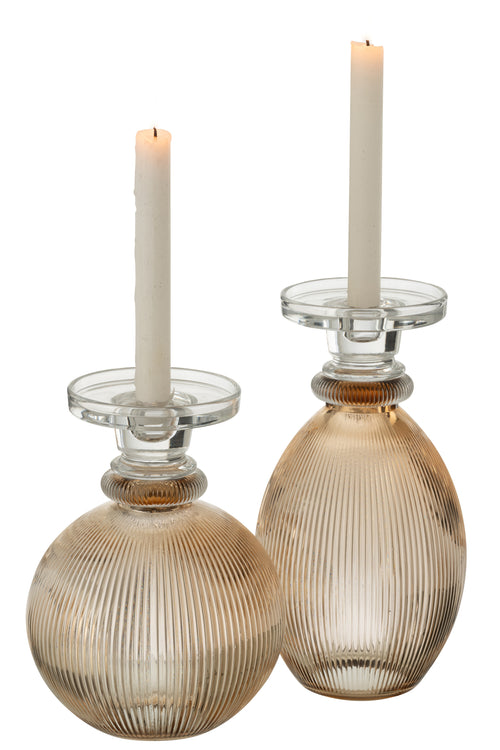 J-Line kandelaar/vaas Malik Rond - glas - taupe/transparant