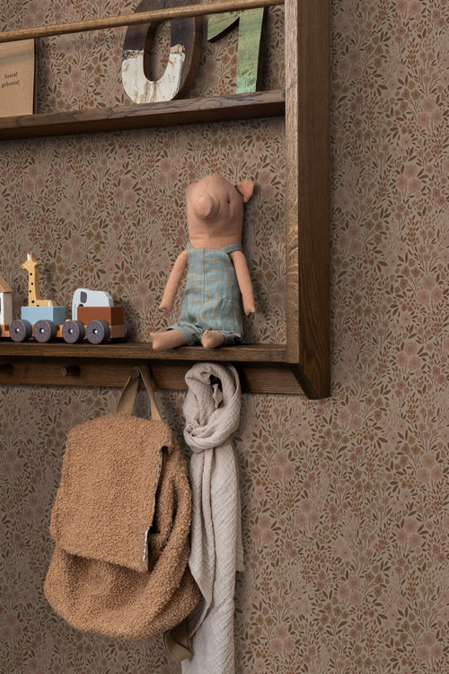 ESTAhome behang bloemetjes donker terracotta roze - 50 x 900 cm - 131231 - vtwonen shop