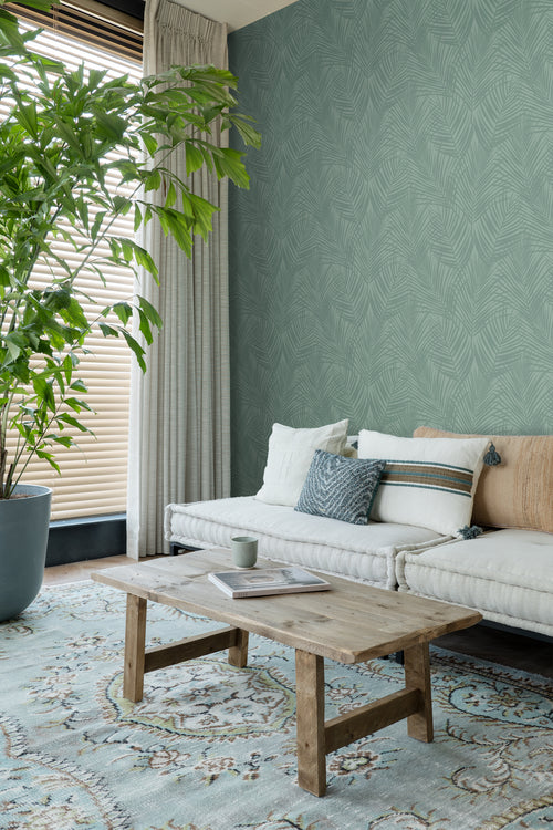 ESTAhome behang palmbladeren vergrijsd zeegroen - 53 cm x 10.05 m - 139302 - vtwonen shop