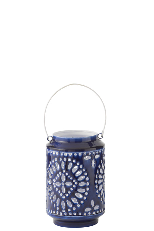 J-Line windlicht Nag - metaal - blauw/wit - small