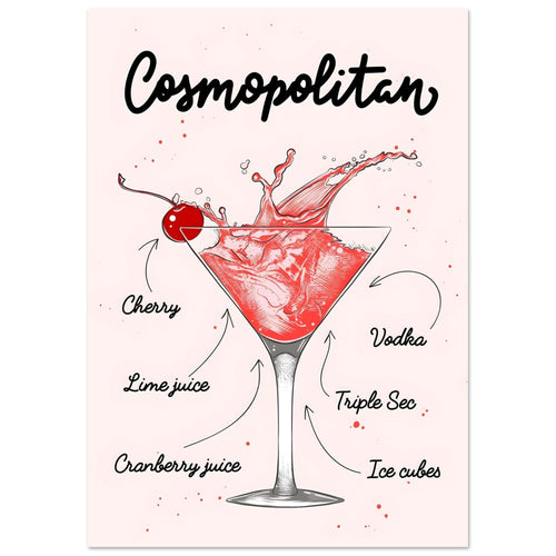 Artfulprints  Cosmopolitan cocktail II – Illustratie   poster A4 21x29.7 cm - vtwonen shop