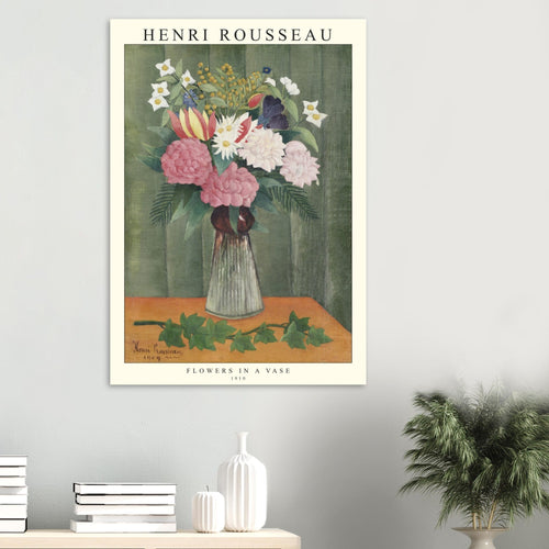 Artfulprints Poster met Lijst Henri Rousseau - Flowers in a vase   - 70x100 cm - Groen