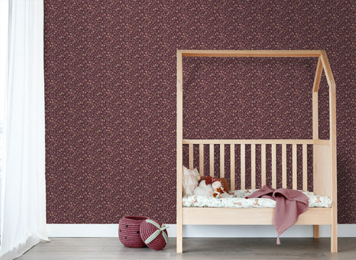 ESTAhome behang bloemetjes aubergine paars - 50 x 900 cm - 131636