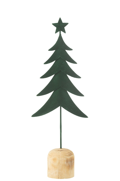 J-Line decoratie Kerstboom + Ster - metaal/hout - donkergroen - large