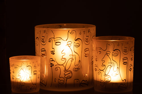 J-Line windlicht Happy Faces - glas - beige - large - vtwonen shop