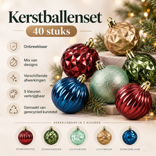 Mica Decorations Bal Onbreekbaar Set van 40 Stuks - Donkerblauwe Kerstballen Ø6 cm - Gerecycled Polystyreen - Glanzend, Mat en Glitter Afwerking -