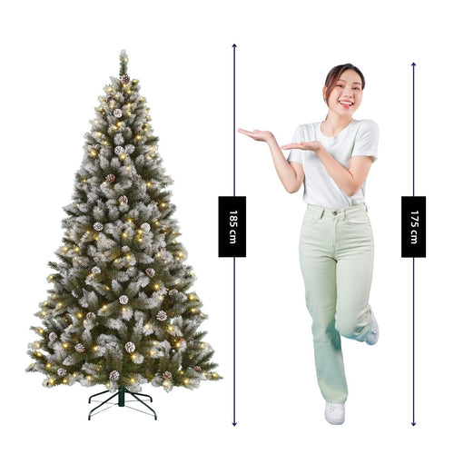 Black Box Trees Pittsfield Kunstkerstboom met Verlichting - Kerstversiering voor Binnen - Kunstboom met Dennenappels en Sneeuweffect -
