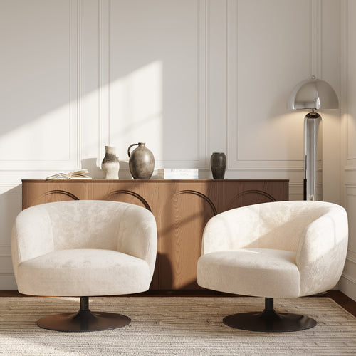 Sia Home - Fauteuil OSKA - Chenille fluweel - Crème - 77cm