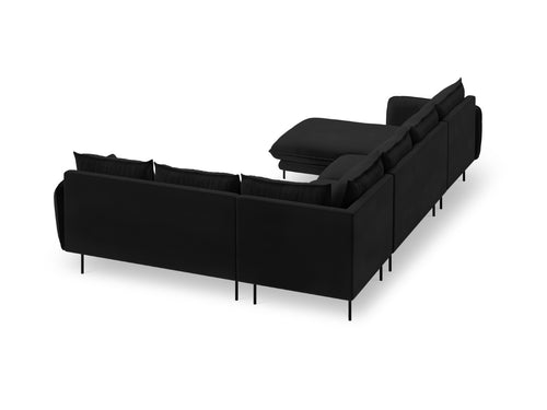 Cosmopolitan Design Panoramische hoekbank rechts Vienna 7-zits, flueel, zwart - 235x330x95cm