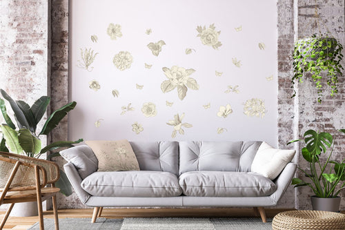 Sanders & Sanders muursticker bloemen warm grijs - 85 x 65 cm - 601351