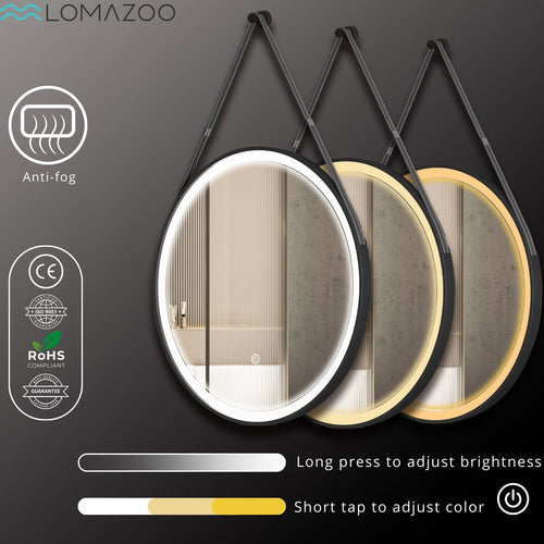 LOMAZOO Badkamerspiegel met Verlichting - Ronde Spiegel met Verlichting - Spiegel Zwart- Badkamer spiegel - 60 cm - Rond [LUCCA]