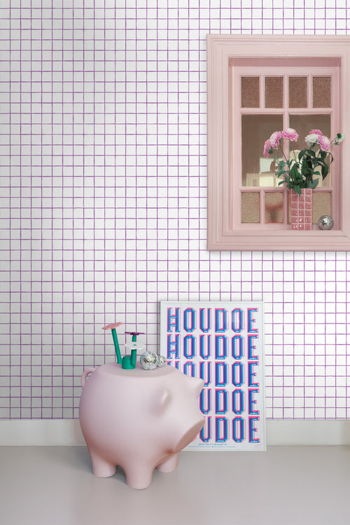 ESTAhome behang geblokt motief paars en wit - 50 x 900 cm - 131276 - vtwonen shop