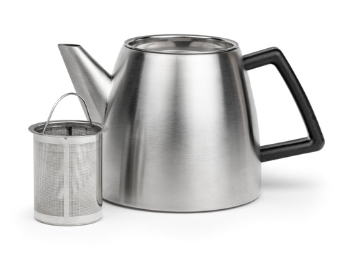 Bredemeijer - Dubbelwandige theepot Odense - 1,1 liter - Mat staal - Met filter - vtwonen shop