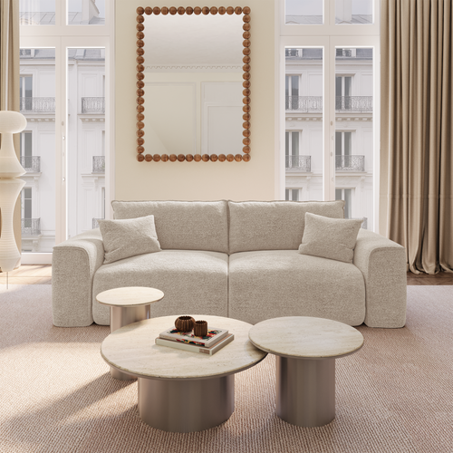 Premium Interiors - Snel uitklapbare slaapbank COMO - bouclé-stof beige 216cm