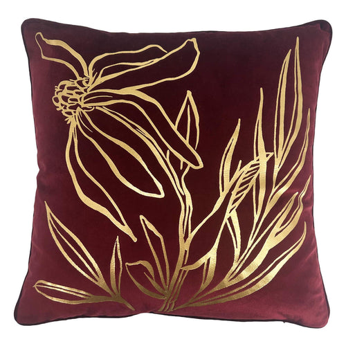 LONNEKE - kussenhoes 45x45 cm - bladmotief - Pomegranate - rood