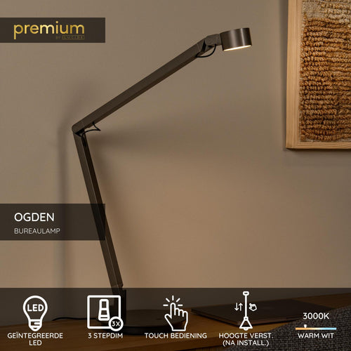 Lucide bureaulamp OGDEN - Geïntegreerde LED - Grijs ijzer