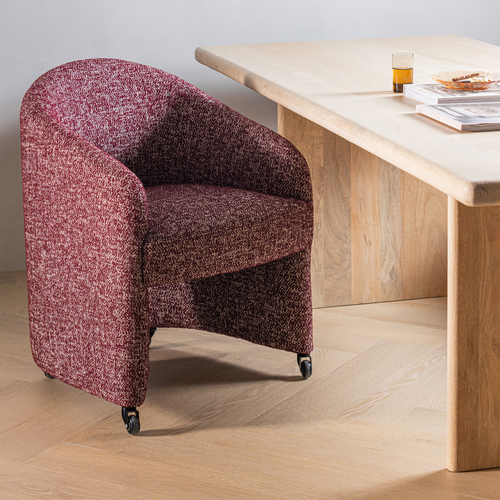 WOOOD eetkamerstoel met wielen Cordo - Melange - Bordeauxrood - 83x64x64