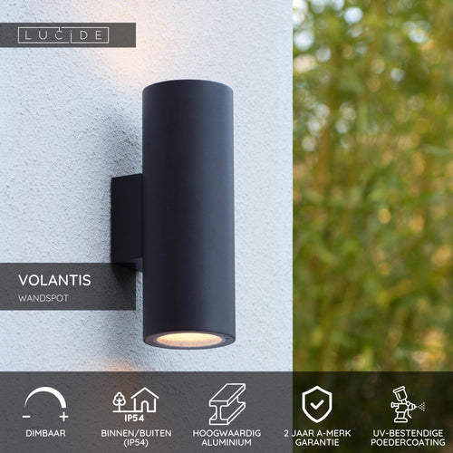 Lucide wandspot VOLANTIS - 2xE27 - Zwart