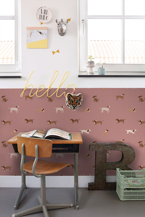 ESTAhome behang honden mauve paars en bruin - 50 x 900 cm - 131899