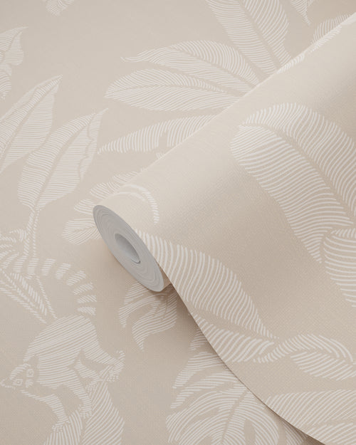 ESTAhome behang apen en jungle bladeren beige - 50 x 900 cm - 139858