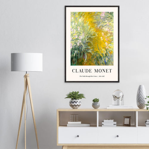Artfulprints Poster met Lijst Claude Monet - The path through the irisis   - A4 21x29.7 cm - Groen