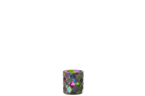 J-Line windlicht Mozaiek - glas - paars - small - 2 stuks