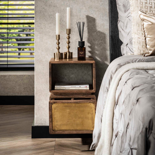 Giga Meubel Nachtkastje Brass XS - Naturel Hout - 30x30x42cm - vtwonen shop