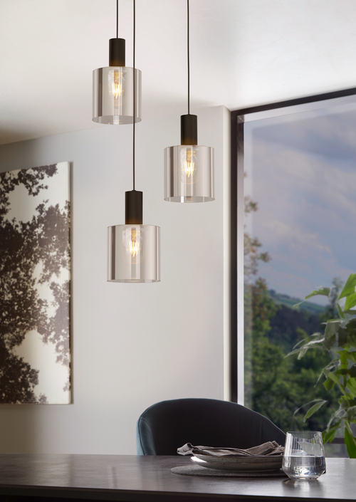 EGLO hanglamp Gorosiba - e27 - ø 41 cm - rookglas - zwart - vtwonen shop