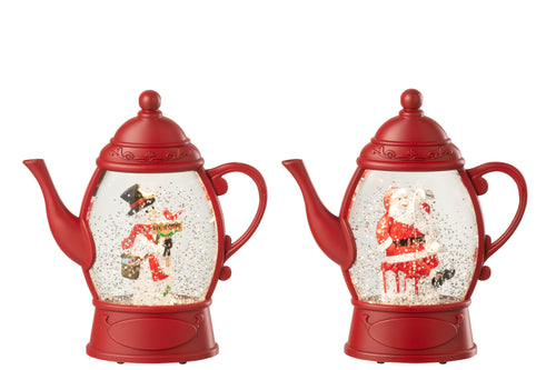 J-Line hanger Sneeuwbol Theepot - kusntstof - rood - 2 stuks