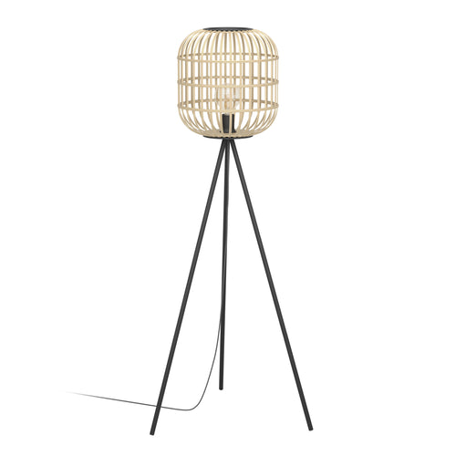 EGLO vloerlamp Bordesley - e27 - 139 cm - zwart/natuur - vtwonen shop