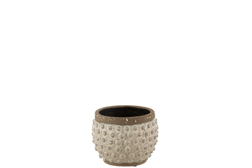 J-Line bloempot Punt Boord - keramiek - wit/grijs - small - Ø 16 cm