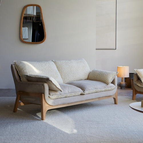 Tikamoon 2-zitsbank van massief eikenhout en linnen - Beige - vtwonen shop